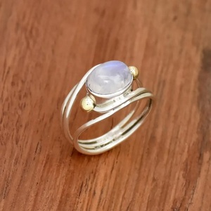 Natural Moonstone Ring 925 Sterling Silver Multi Band Spiral Handmade Birthstone Jewelry - Product Image 1