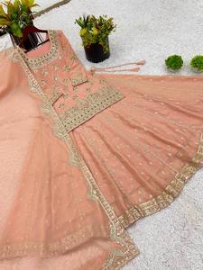 Nouvelle robe de mariée indienne exclusive en georgette lourde avec broderie, séchage rapide, lehenga choli, dupatta, ensemble 3 pièces pour femmes - Product Image 4