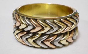 Bracelet jonc en cuivre à trois tons mélangés de luxe pour femmes, design tressé large tendance, élégant or argent rose - Product Image 6
