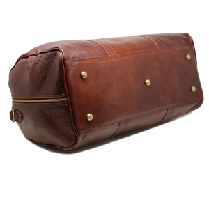INDEX Sac de voyage en cuir véritable pour hommes, forme ovale, fermeture à glissière, poignée de voyage, capacité de 20 à 36 L, couleur marron - Product Image 2