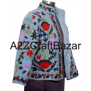 Veste à manches longues à col en V de qualité supérieure, en coton tricoté, broderie machine, motif floral Suzani, écologique, respirante, séchage rapide - Product Image 4