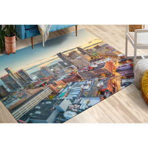 Cityscape Printed <b>Rug</b>: Gift For The Home, Detroit Michigan Landscape Runner,Luxury Velvet <b>Rug</b> - Product Image 1