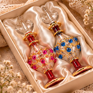 Botellas de Perfume de Vidrio de Lujo Hechas a Mano en Egipto – Botellas de Fragancia Decoradas con Joyas Doradas - Product Image 5