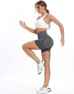 Short de sport taille haute pour femme Respirant Biker Style Tummy Control Spandex Yoga Athletic Workout Shorts Plain Dyed Pockets - Product Image 3