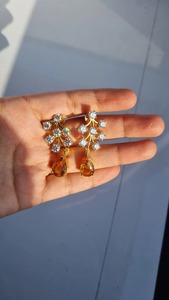 Collar de diamantes de moissanita amarilla de Plata de Ley 925 con piedra redonda Chapado en diamantes con collar de pendientes - Product Image 2