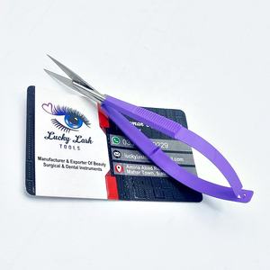 Ciseaux micro-chirurgicaux pour sourcils de haute qualité avec logo personnalisé, pinces en acier inoxydable violettes inclinées, ciseaux à ressort pour cils - Product Image 1