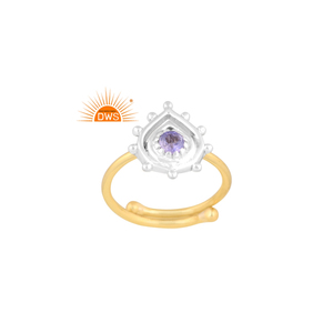 Anillo apilable de piedras preciosas de tanzanita Natural chapado en oro de 18 quilates, joyería fina Demi para mujer, regalo para ella - Product Image 1