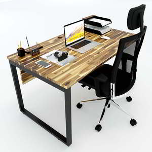 Industrial-Style Acacia <b>Wood</b> <b>Desk</b> 140x80cm with Assembled Iron Legs <b>Solid</b> <b>Wood</b> for Office or Bedroom Use - Product Image 3