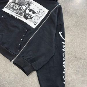 เสื้อมีฮู้ดโครเมี่ยมหัวใจสำหรับเด็กผู้ชายรุ่นจำกัดเสื้อผ้าคอตตอนแขนปักลายดอกไม้กราฟฟิตี้ - Product Image 4