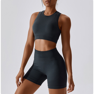 Ropa deportiva de Yoga personalizable para mujer, chaleco de Fitness ligero transpirable, mallas cortas, cintura elástica, patrón sólido personalizable - Product Image 6