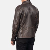Jaket Kulit Pria Cokelat Model Moto Kerah Lipat Penutup Ritsleting Slim Fit Panjang Reguler Warna Solid Pakaian Musim Gugur