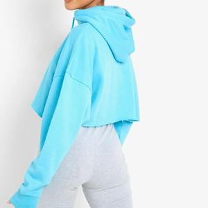 Sweat à capuche surdimensionné doux en coton pour femmes en gros coupe ajustée personnalisé haut court sweats à capuche couleurs unies hiver éponge imprimé - Product Image 5
