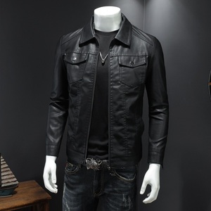 Veste en cuir personnalisée OEM à col rabattu Veste en cuir pour homme coupe-vent teint en noir pour l'extérieur Vestes en cuir d'hiver à boutons - Product Image 5