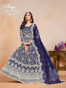 Vêtements traditionnels indiens Top qualité haute sur demande meilleur Net Salwar Suit & Dupatta avec broderie travail vente entière approvisionnement d'usine - Product Image 3