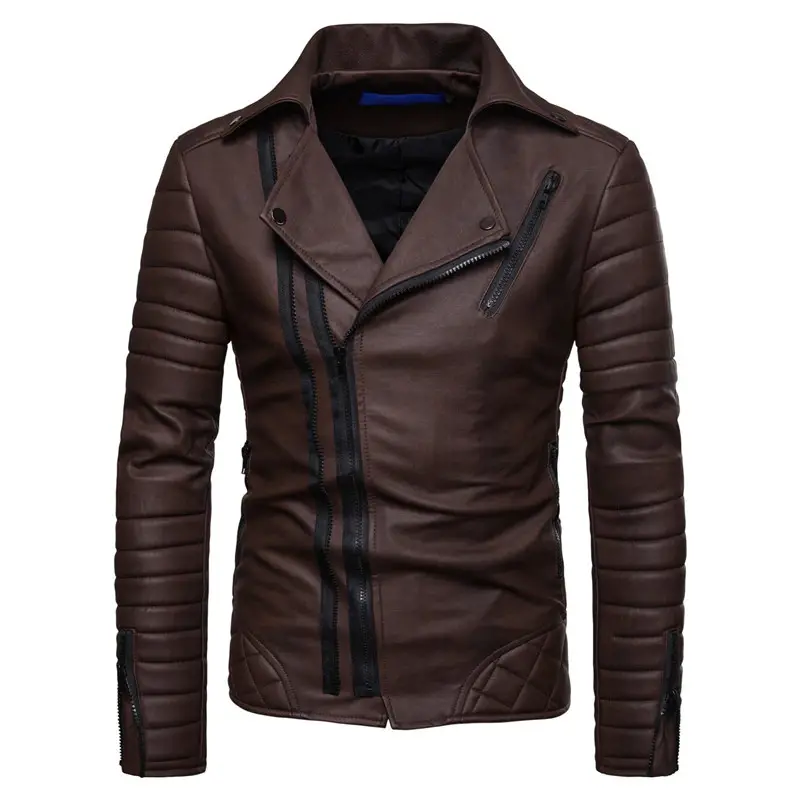 Jaqueta masculina de couro para motociclista, premium, couro, com zíper, vermelha, à prova de vento, casacos de negócios casuais