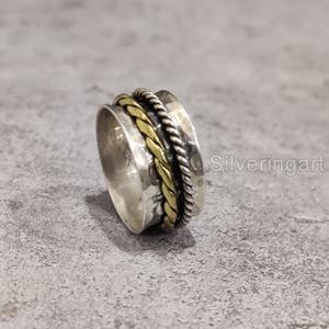 Anillo de meditación con banda giratoria con cuentas, anillo de pulgar de Plata de Ley 925 para mujer, joyería hecha a mano, anillo giratorio Unisex de Yoga de Navidad - Product Image 5