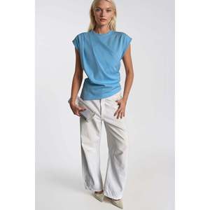 Blusa de Manga Corta con Hombros Descubiertos - Azul - Azul - Product Image 2
