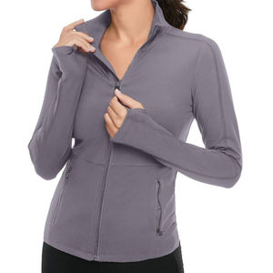 Veste en polyester spandex de compression personnalisée en gros manteau de yoga à manches longues veste d'entraînement pour femme décontractée de sport de fitness - Product Image 3