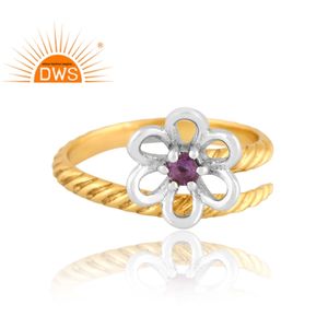 Anillo de piedras preciosas de amatista Natural de latón 925, joyería de diseño personalizado para mujer, regalo para ella - Product Image 3