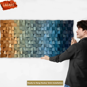 UNIART Gallery Interiors 3D Sculptured Woodblock Handmade Hotel Corridor Vertical Hanging Geometric Wooden Panel Decor <strong>Wall</strong> <strong>Art</strong> - Product Image 4