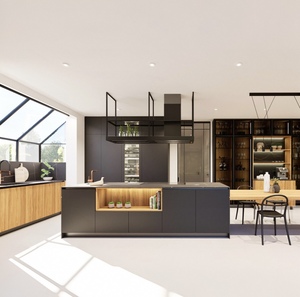 Ensemble d'armoires de <span class=keywords><strong>cuisine</strong></span> Balom de style italien moderne et luxueux, design d'îlot de <span class=keywords><strong>cuisine</strong></span> modulaire en placage de bois <span class=keywords><strong>laqué</strong></span> <span class=keywords><strong>noir</strong></span> mat sur mesure - Product Image 1