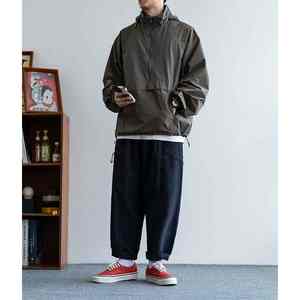 Veste coupe-vent en nylon pour hommes, veste de sport vintage rétro imperméable à capuche pour la course en plein air, épaisseur fine - Product Image 1