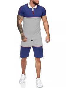 Conjunto informal de verano para hombre 2021, chándal de lana ecológico con mangas cortas a juego de colores - Product Image 2