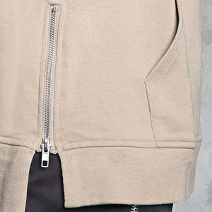 Traje De sudadera suelta Hip Hop Sudaderas con capucha en blanco Cremallera con abertura French Terry Beige Sudadera con capucha sin mangas de gran tamaño - Product Image 3