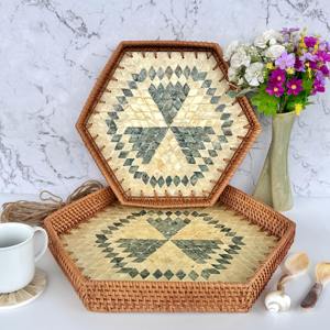 Plateau de rangement en rotin vadrouille prix de gros capiz coquille incrustation plateaux cuisine table à manger organisation - Product Image 4