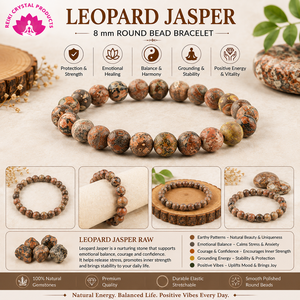 สร้อยข้อมือลูกปัดหินแจสเปอร์ลายเสือดาวธรรมชาติขนาด 8 มม. - พลังเรกิสำหรับเสริมความแข็งแกร่ง ความกล้าหาญ ความมั่นคง และสมดุลอารมณ์ - Product Image 3