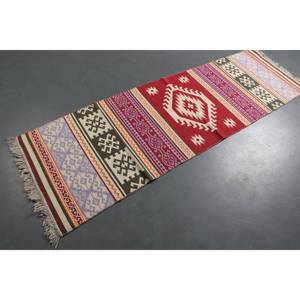 Vintage <b>Runner</b> Rug, 2.6x8.1 ft Turkish Rug, <b>Red</b> Ikat Wool Rug - Product Image 1
