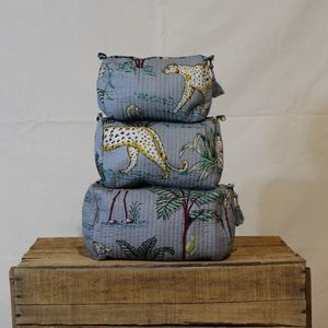 Reusable <b>Quilted</b> Cotton Case for Pouch Set Three Jungle Print Travel <b>Makeup</b> <b>Bags</b> Eco-Friendly Tassel Handle Portable - Product Image 3