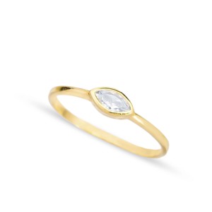 Anillo de Plata de Ley 925 Hecho a Mano con Diseño Delicado y Delgado de Circonitas en Forma de Marquesa, Chapado en Rodio, para Boda - Product Image 1