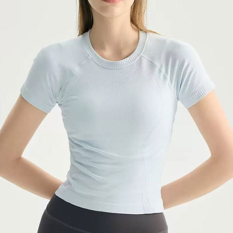 Women Slim Fit Breathable Yoga Workout T-Shirt Short Sleeve Running Fitness Top Front Custom OEM ODM Factory Wholesale