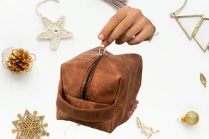 Kit de viaje de lujo para hombre, organizador de maquillaje para neceser, Crazy Horse, cuero genuino con cierre de cremallera, Estilo Vintage, para hombre, para artículos de tocador, de cuero genuino, con cierre de cremallera, a la moda, a la moda, para hombre - Product Image 6