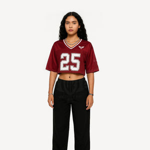 Maillot de football rétro américain en maille pour femme, col en V, court, couleur marron, style moderne OEM - Product Image 2