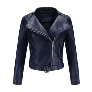 2024 Cross-Border Women's Leather Long Sleeve Jacket With <b>Belt</b> Cropped Motorcycle Clothing Autumn/Winter - Product Image 4
