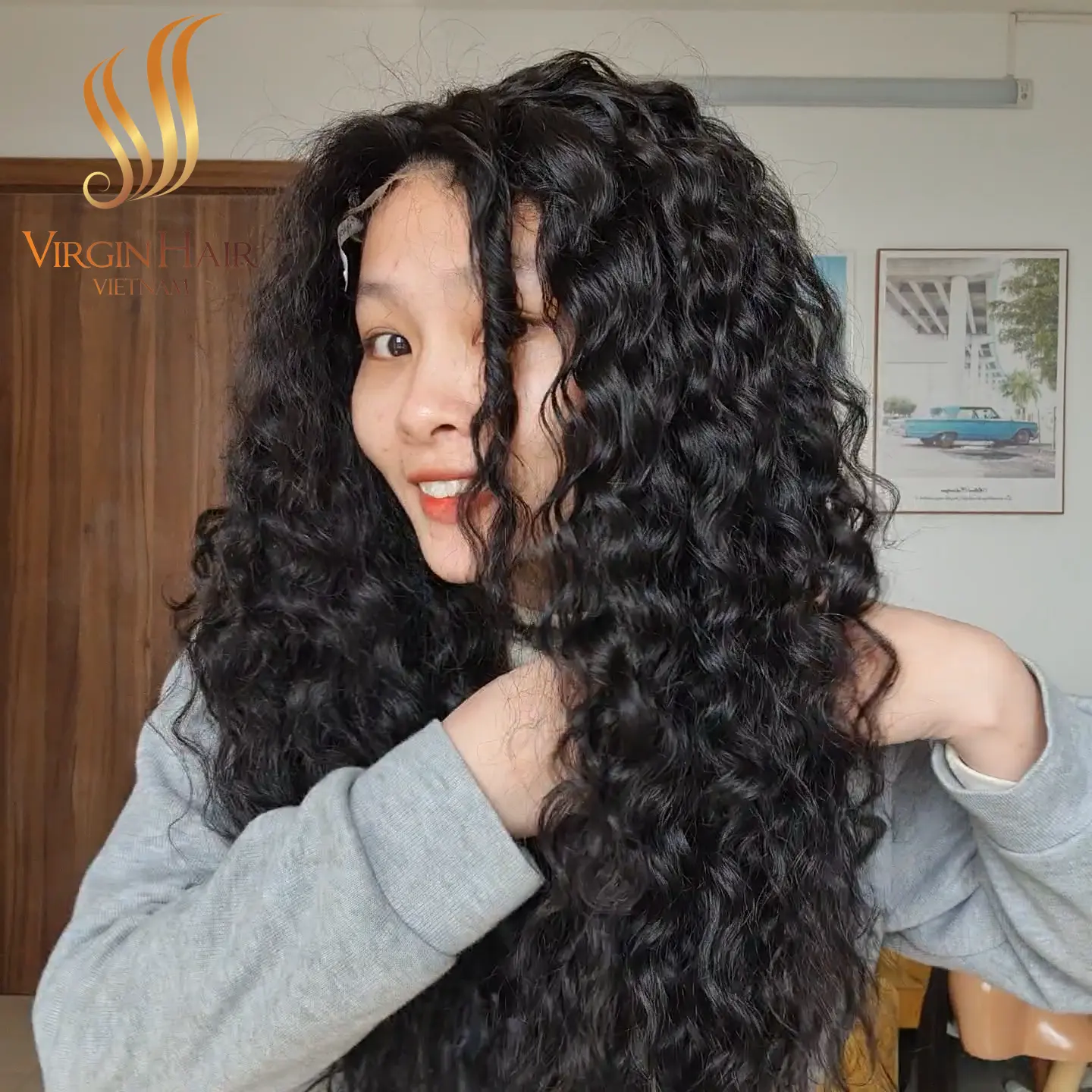 Unprocessed Long Curly Wig Raw Vietnamese Human Hair Natural Color Wholesale Price