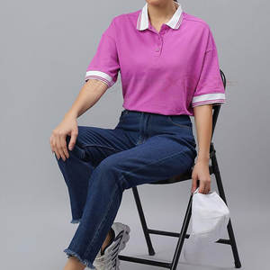 Camiseta Polo para mujer con silueta de gran tamaño y cuello acanalado para trajes de verano fresco Camiseta Polo informal de gran tamaño - Product Image 3