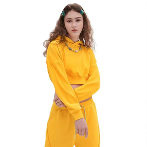Streetwear pour femmes Impression personnalisée Logo Crop Top Hoodie Polyester Coton Solide Pullover Hoodies Logo personnalisé Coton - Product Image 1