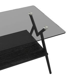 Mesa de Centro Moderna Rectangular de Dos Niveles con Tapa de Vidrio Templado y Estructura de Metal Negro para Muebles de Sala - Product Image 3