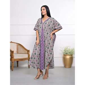 Caftán de Algodón Estampado a Mano, Vestido Casual Elegante para Mujer, Transpirable, Largo hasta el Suelo, para el Tiempo Libre, Club, Día de San Valentín - Product Image 3