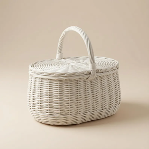 Cesta de Picnic de Mimbre Estilo Rústico con Asa y Tapa, Cesta Tejida a Mano para Comidas al Aire Libre - Product Image 1