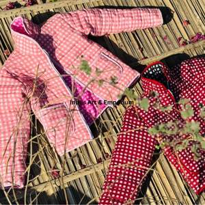 Veste courte en coton à carreaux matelassée faite à la main en Inde, veste brodée à la main, veste unisexe, veste faite à la main - Product Image 5