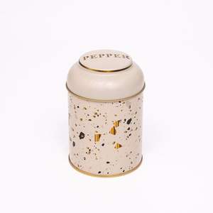 Kontensan ER0809G 90x110mm Boîte en métal 0,6L avec couvercle en dôme, crème terrazzo, bocaux et pots de rangement, fabriqué en Turquie - Product Image 1