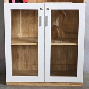 Contemporary 3-Tier Metal Storage <b>Cabinet</b> THS68033 Glass Doors <b>Lock</b> Rubber Wood Contemporary 3-Tier Lockable - Product Image 5