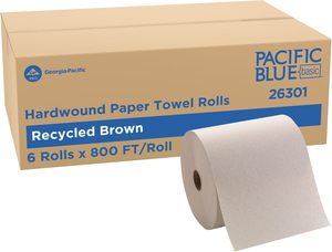 Pacific Blue Basic Recycled Hardwound <b>Paper</b> Towel Rolls, Brown Kraft, 8” x 800 Feet/Roll, 6 Rolls/Case (26301) - Product Image 1