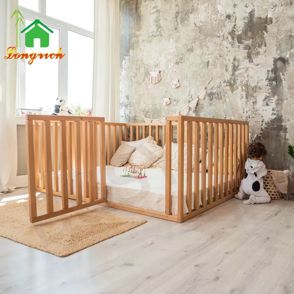 Custom Houten Montessori Meisjes Stapelbaar Peuterbed Met Extra Bescherming Kinderkamer Decor Bed