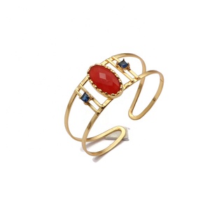 Brazalete de tres piedras preciosas de Topacio Azul, joyería, brazalete de iolita chapado en oro, conjunto de puntas, pulsera de piedras preciosas pequeñas cuadradas - Product Image 3