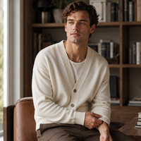 Cardigan d'hiver personnalisé pour homme, tricoté en chenille, broderie, poches boutonnées, nylon/cachemire, motif géométrique, anti-plis